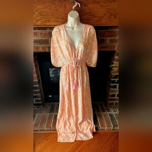 Cost Plus World Market Peach and White Geometric Dress Size S/M